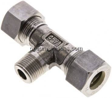 T-Schneidringverschraubung M 18x1,5 (konisch)-15 L (M22x1,5), Klemmring 1.4571 (NC)