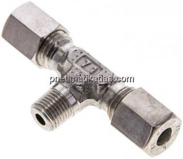 T-Schneidringverschraubung M 10x1 (konisch)-6 L (M12x1,5), Klemmring 1.4571 (NC)