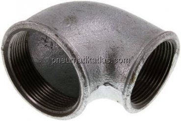 90°-Winkel Rp 2"-Rp 1-1/2", Temperguss verzinkt