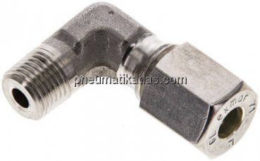 Winkel-Schneidringverschraub. M 10x1 (konisch)-6 L (M12x1,5), Klemmring 1.4571 (NC)