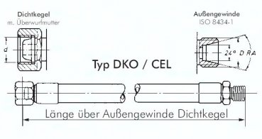 Hydraulikschlauch 2 SN, DKO / CEL 28 L (M 36 x 2,0), 300mm