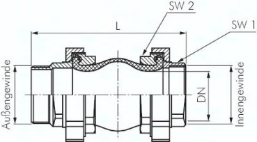 Kompensator, DN40, R 1-1/2" (AG)-G 1-1/2" (IG), NBR