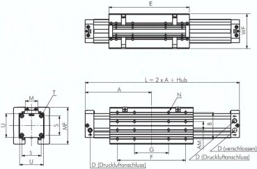 Preview: Kolbenstangenloser Zylinder,  Kolben Ø 18 mm, Hub 100 mm