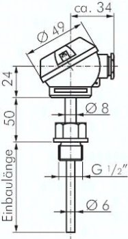 Widerstandsthermometer, 150mm, mit kleinem Halsrohr