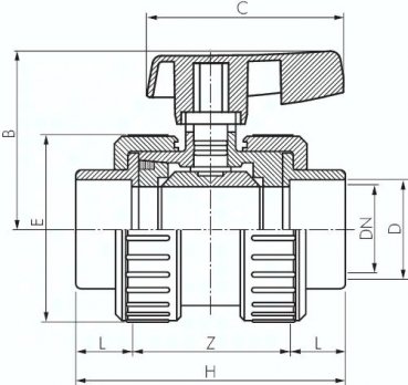 Schweißmuffen-Kugelhahn, PP-H / FKM, 32mm (Industrieausf.)