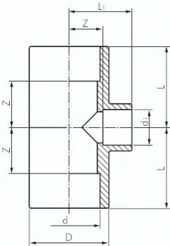 Klebemuffen-T-Stück, reduziert, PVC-U, 110x75x110mm