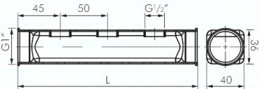 Verteilerleiste 2 x G 1", Abgänge einseitig 10 x G 1/2"