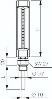 Maschinenthermometer (150mm) senkrecht/0 bis +120°C/160mm
