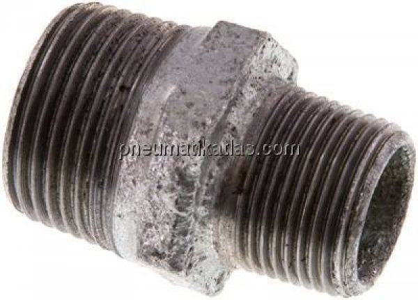 Doppelnippel R 1"-R 3/4", Temperguss verzinkt
