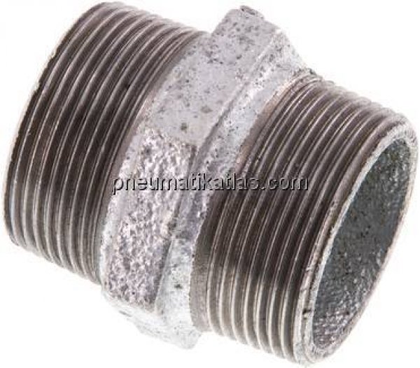 Doppelnippel R 1-1/2"-R 1-1/2", Temperguss verzinkt
