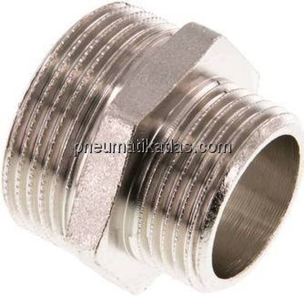 Doppelnippel G 1-1/4"-G 1", Messing vernickelt