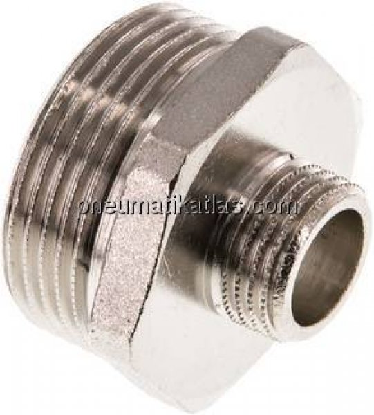 Doppelnippel G 1-1/4"-G 1/2", Messing vernickelt