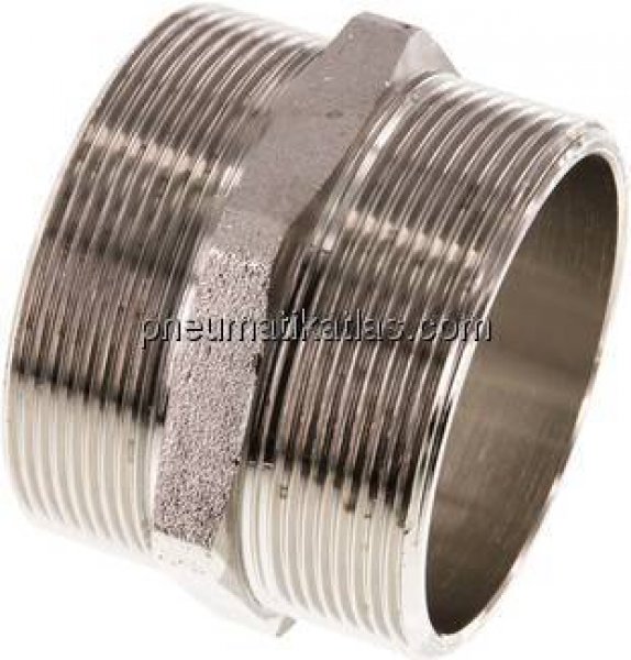 Doppelnippel G 2-1/2"-G 2-1/2", Messing vernickelt