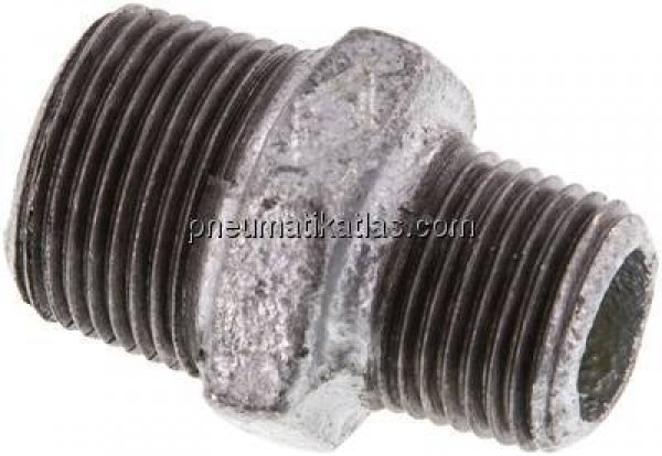 Doppelnippel R 3/4"-R 1/2", Temperguss verzinkt