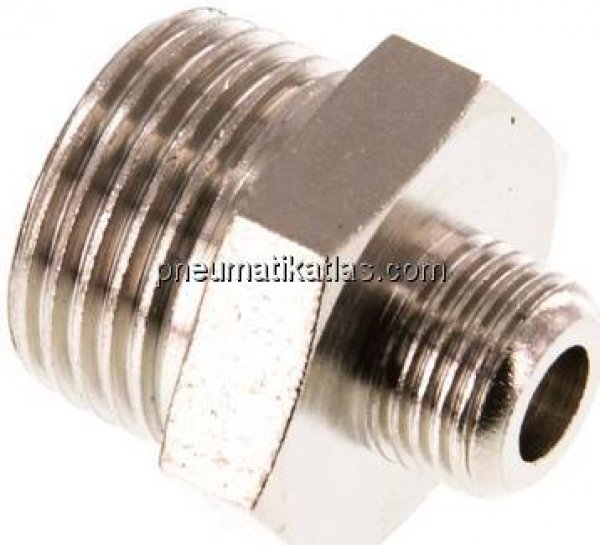 Doppelnippel G 3/8"-G 1/8", Messing vernickelt