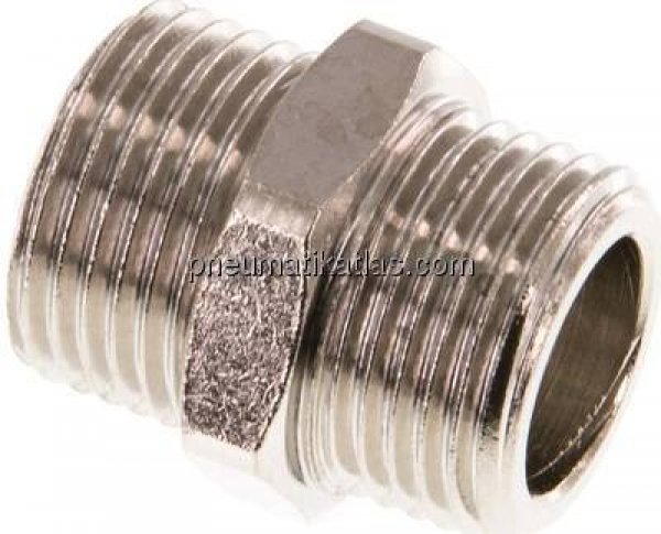 Doppelnippel G 3/8"-G 3/8", Messing vernickelt