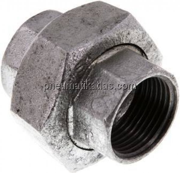 Verschraubung flach dichtend Rp 1" (IG),Temperguss verzinkt