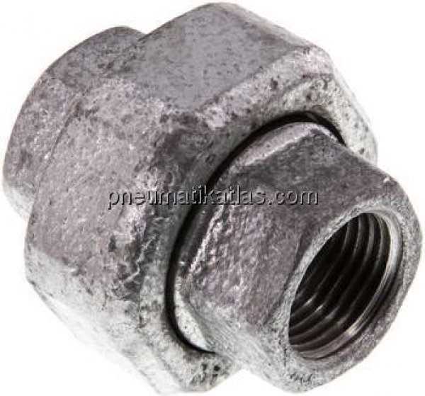 Verschraubung flach dichtend Rp 1/2" (IG),Temperguss verzinkt
