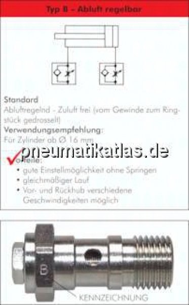 Drosselhohlschraube G 3/8", abluftregelnd (B), Schlitzschraube (mit Schraubendreher einstellbar)