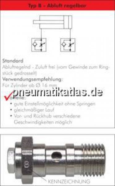 Drosselrückschlagventil G 1/4"-6 x 4mm, abluftregelnd (B)