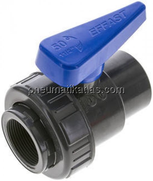 Einring-Kugelhahn, PVC-U / EPDM, Rp 1-1/2" (Wasserausf.)