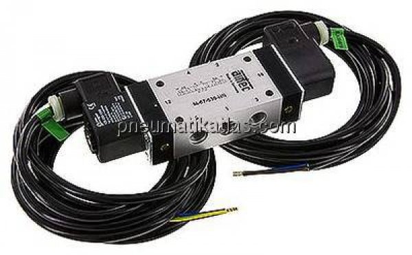 5/3-Wege Magnetventil, G 1/4", Mittelstellung geschlossen, 24 V=