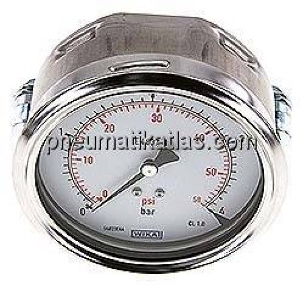 Einbaumanometer, 3-kant-Frontring, 100mm, 0 - 4 bar