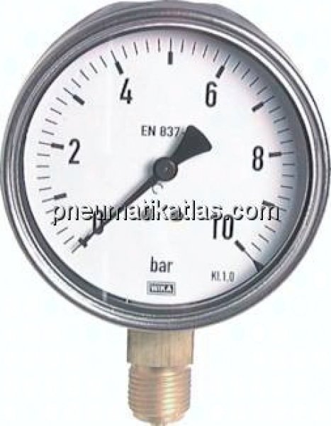 Manometer senkrecht (CrNi/Ms), 100mm, 0 - 25 bar