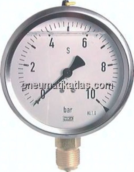 Glycerin-Manometer senkrecht (CrNi/Ms),100mm, 0 - 600 bar