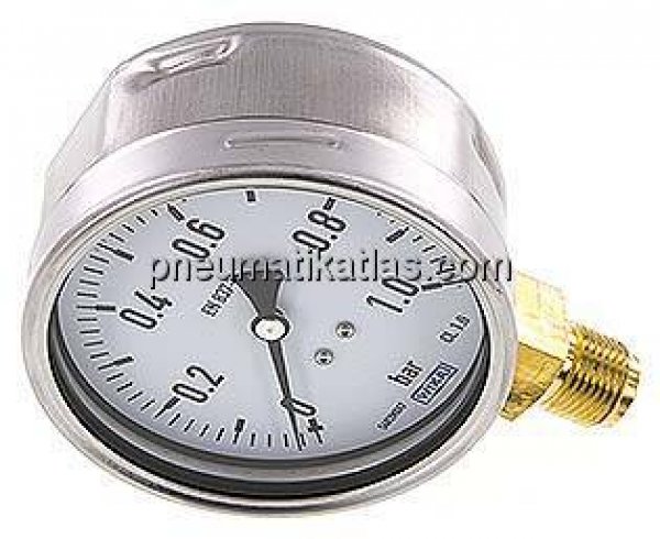 Manometer senkrecht (CrNi/Ms), 100mm, 0 - 1 bar