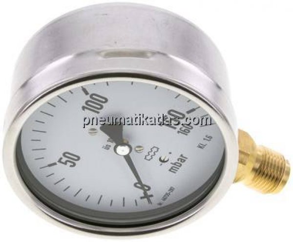Manometer senkrecht 100mm, 0 - 160 mbar, G 1/2"