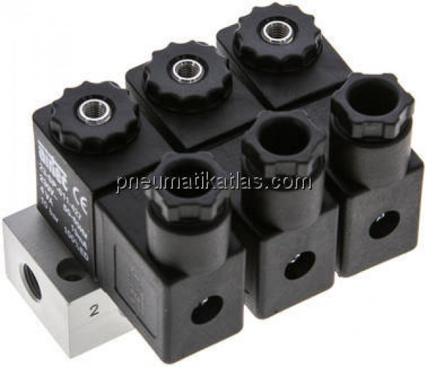 3/2-Wege Magnetventil, G 1/8", geschlossen (NC), 3-fach