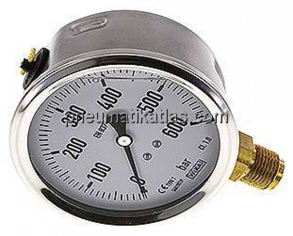 Glycerin-Manometer senkrecht (CrNi/Ms),100mm, 0 - 600 bar