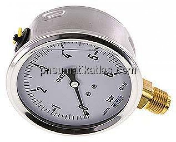 Glycerin-Manometer senkrecht (CrNi/Ms),100mm, 0 - 6 bar