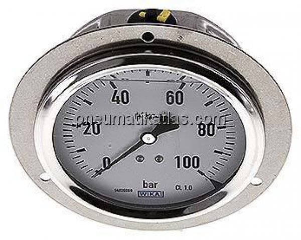 Glycerin-Einbaumanometer,Front-ring, 100mm, 0 - 100 bar