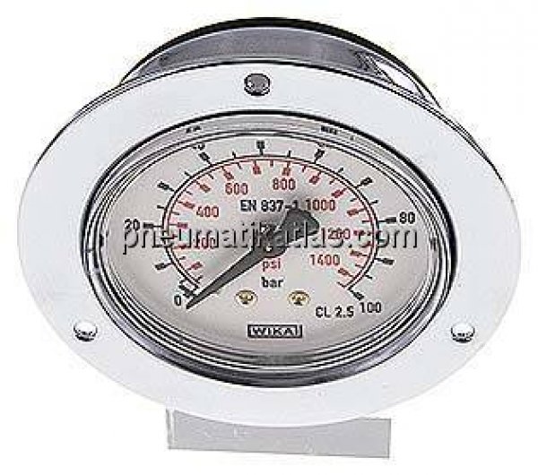 Einbaumanometer (CrNi/Ms), Frontring, 63mm, 0 - 100 bar