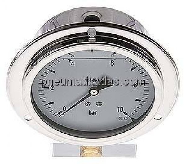 Glycerin-Einbaumanometer,Front-ring, 100mm, 0 - 10 bar