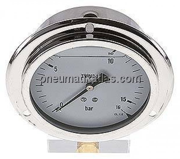 Glycerin-Einbaumanometer,Front-ring, 100mm, 0 - 16 bar
