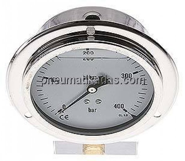 Glycerin-Einbaumanometer,Front-ring, 100mm, 0 - 400 bar