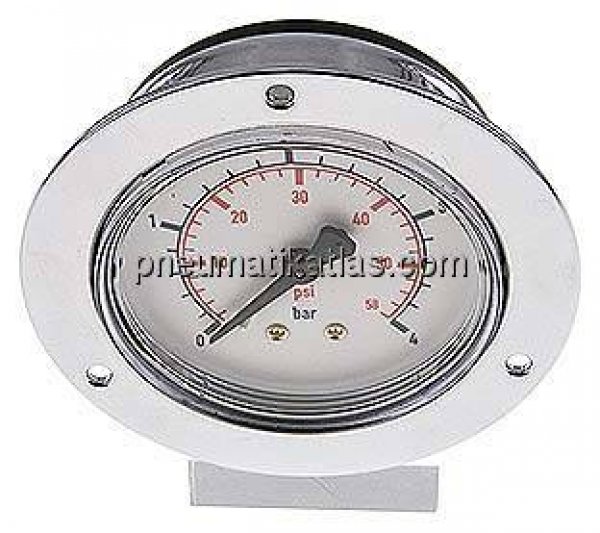 Einbaumanometer (CrNi/Ms), Frontring, 63mm, 0 - 4 bar