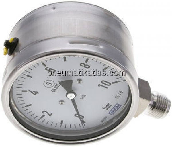 Sicherheits-Manometer senkrecht, 100mm, 0 - 10 bar