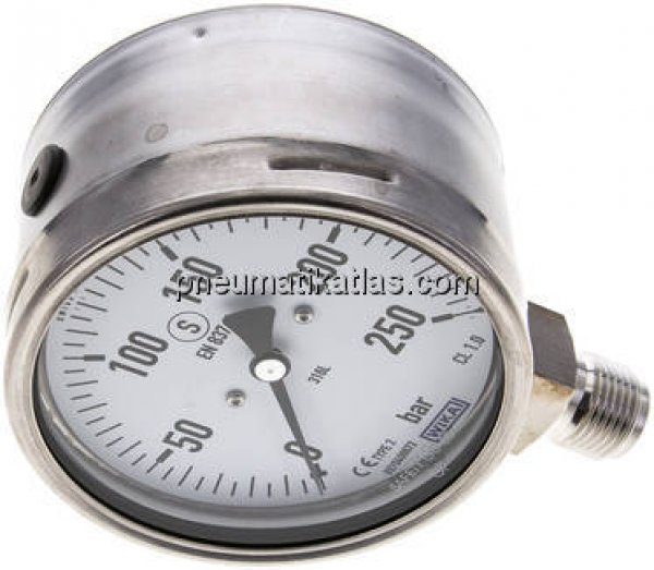 Sicherheits-Manometer senkrecht, 100mm, 0 - 250 bar