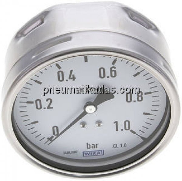 Manometer waagerecht (CrNi/Ms), 100mm, 0 - 1 bar