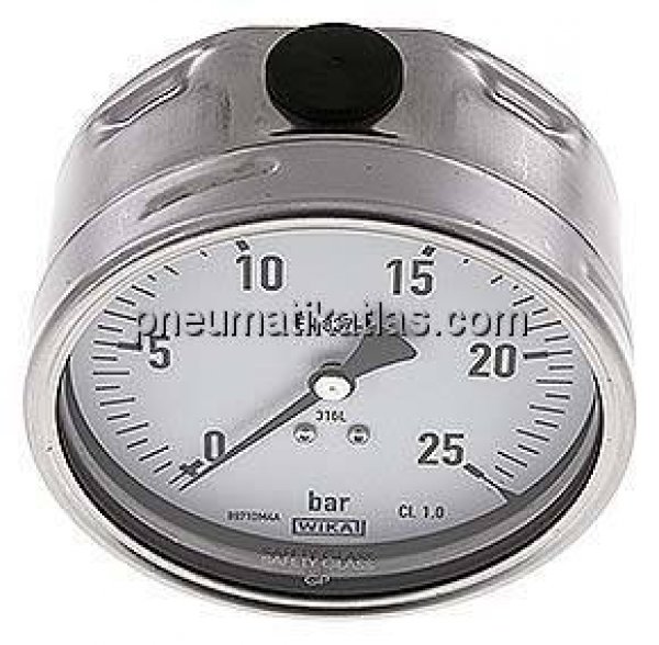 Chemie-Manometer waagerecht, 100mm, 0 - 25 bar