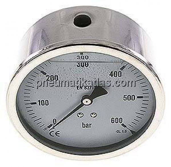 Glycerin-Manometer waagerecht (CrNi/Ms),100mm, 0 - 600bar