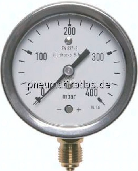 Manometer senkrecht 100mm, 0 - 10 mbar, G 1/2"