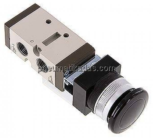 5/2-Wege Ventil G 1/4" (Abluft G 1/8"), Pilztaster schwarz