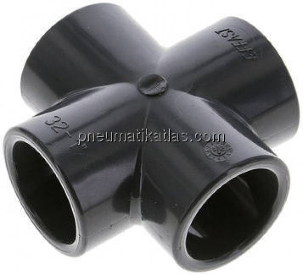 Klebemuffen-Kreuzstück, PVC-U, 32mm