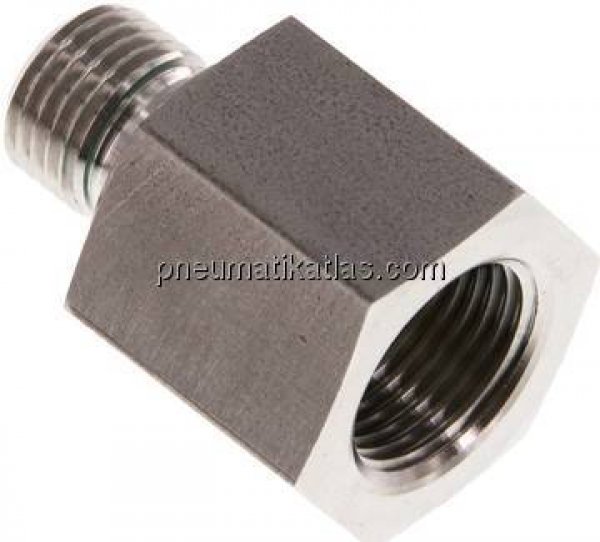 Hydraulik-Reduzierung G 1/4"(AG)-G 3/8"(IG), 1.4571, Elastomerdichtung