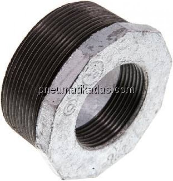 Reduziernippel R 2-1/2"(AG)-Rp 1-1/2"(IG), Temperguss verzinkt